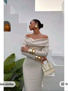 Fashion Nova Off-Shoulder Cream Maxi Dress